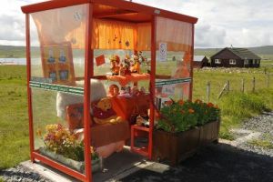 The bus shelter at Balta Sound, Unst, decorated by the villagers (credit DB)